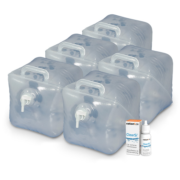 Wasser-Lager-Paket - Trinkwasser sicher lagern für Notfälle, Stromausfall, Ausfall der Wasserversorgung und zur Wasserkonservierung