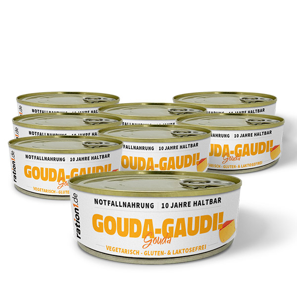 Notvorrat Gouda, Konserven-Paket 8 x 200 g, 10 Jahre haltbar