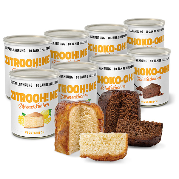 Notvorrat Dosenkuchen - 8er Paket Schoko- und Zitronenkuchen