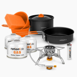 Gaskocher-Paket mit Aluminium-Topfset und Zubehör