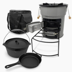 Raketenofen-Set mit Topf und Pfanne aus Gusseisen, inkl. Tasche, zum Heizen und Kochen