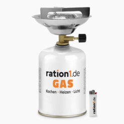 Gaskocher Kompakt mit Gaskartusche 450 und ration1 Feuerzeug