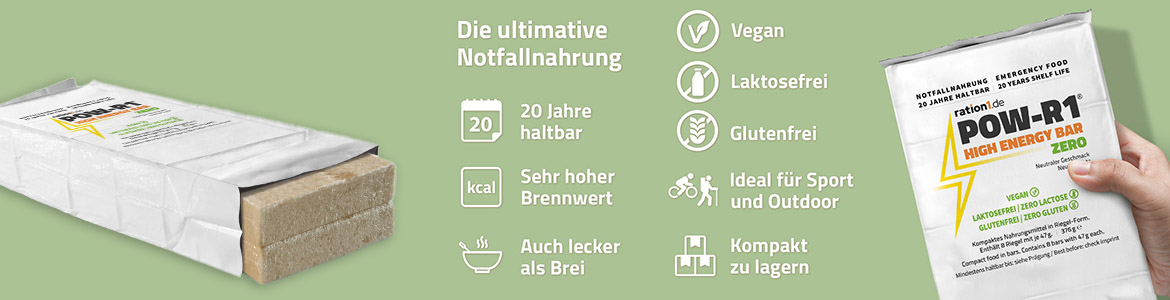 POW-R1 ZERO Notvorrat glutenfrei, vegan und laktosefrei - 20 Jahre haltbar