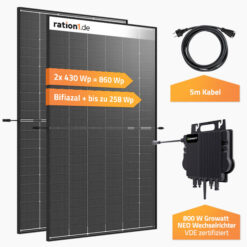 Balkonkraftwerk Basis 860Wp bifazial, 2 Solarmodule und Wechselrichter