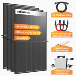 Balkonkraftwerk Klassik 1720Wp bifazial, 4 Solarmodule und Wechselrichter