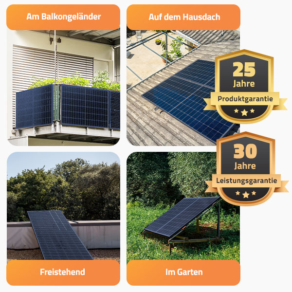 Balkonkraftwerk Klassik, 1720Wp, bifazial, 4 Solarmodule und Wechselrichter