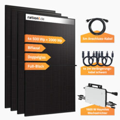 Balkonkraftwerk Full-Black 2000Wp bifazial, 4 Solarmodule und Wechselrichter